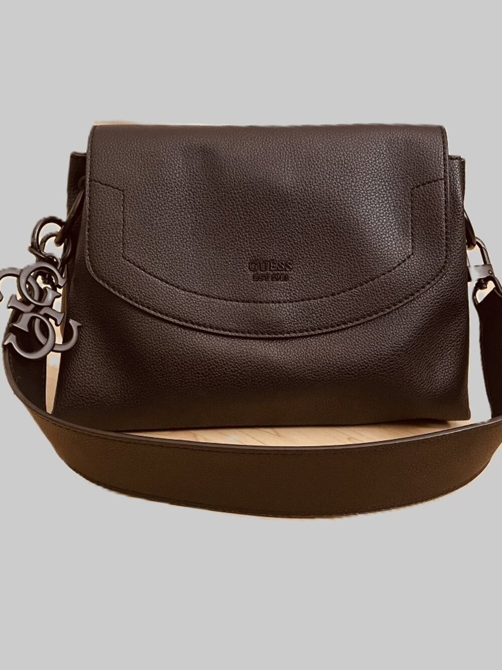 GUESS Marsha Flap Shoulder Bag Matte Black Hardware Monochromatic